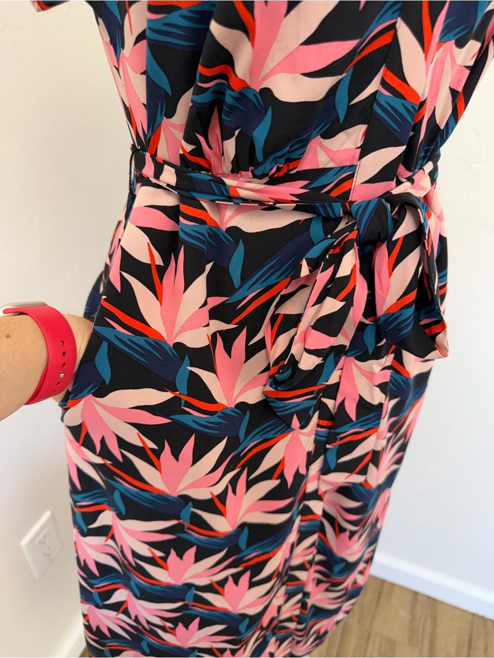 Boden Nicola Black Pink Bird of Paradise Button Up Midi Shirt Dress Size 8 - Picture 6 of 14